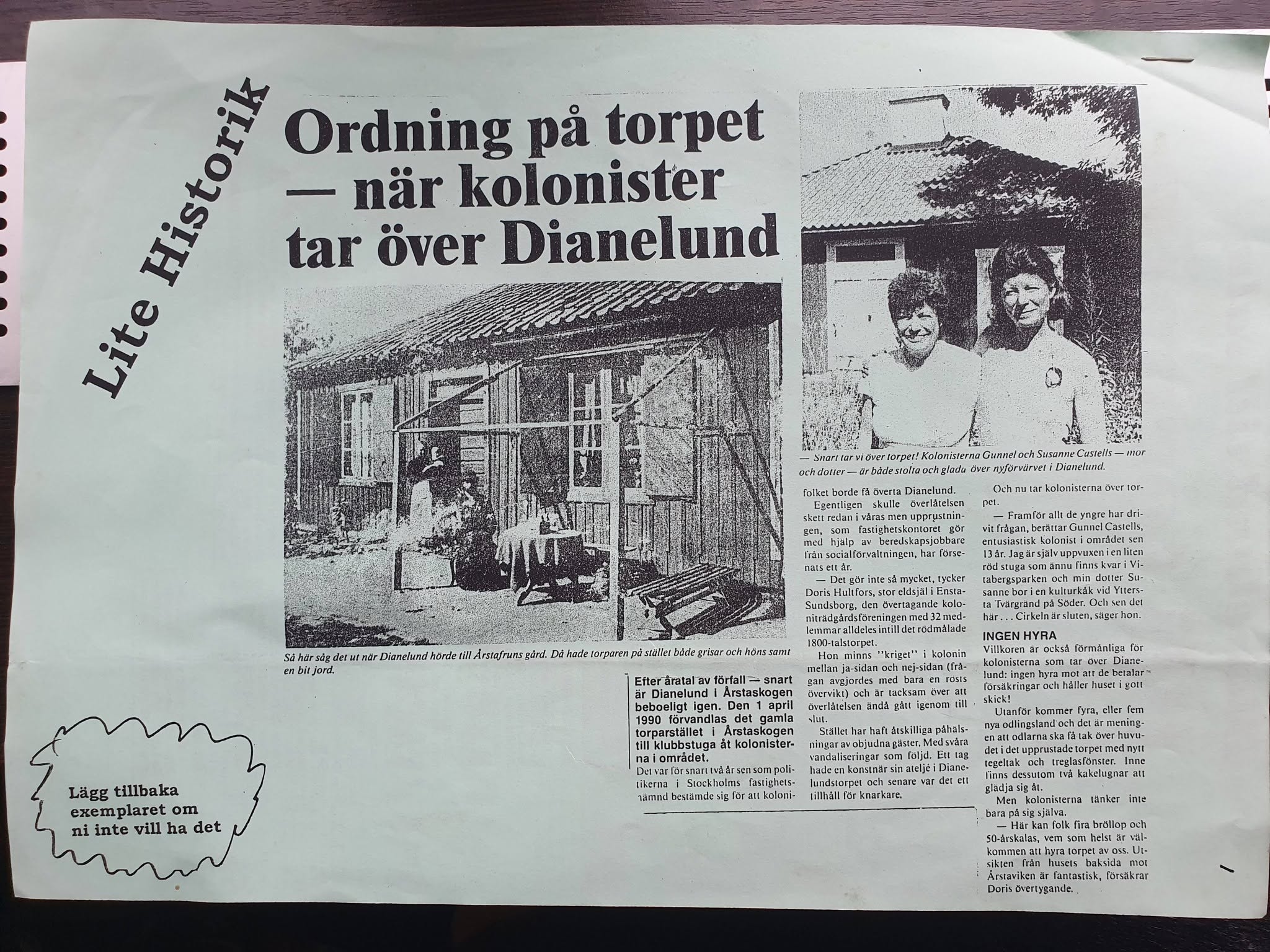 Tidningsartikel Ordning på torpet