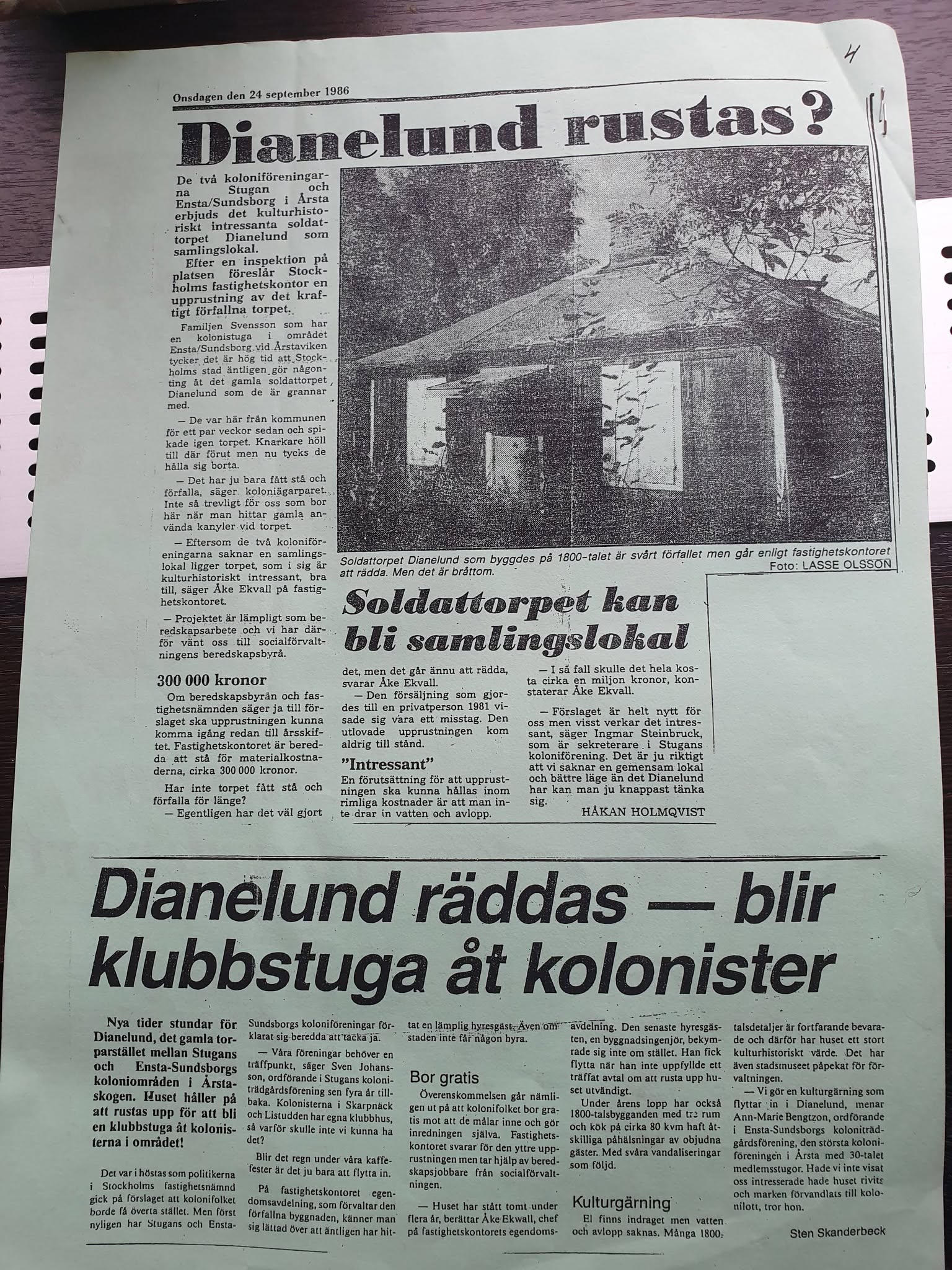 Tidningsartiklarna Dianelund rustas och Dianelund räddas